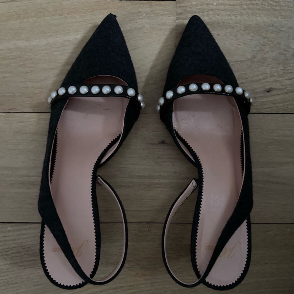 Elegant Charcoal Gray Colette Slingback Heels with Pearl Detailing